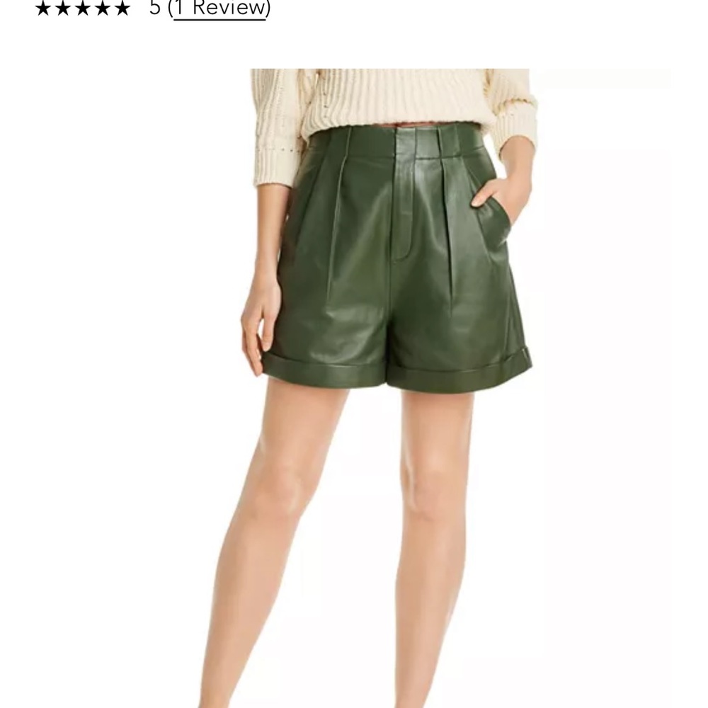 High rise leather shorts, green